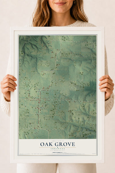 Map of Oak Grove, Arkansas, 18 x 24 inch print in a white wood frame