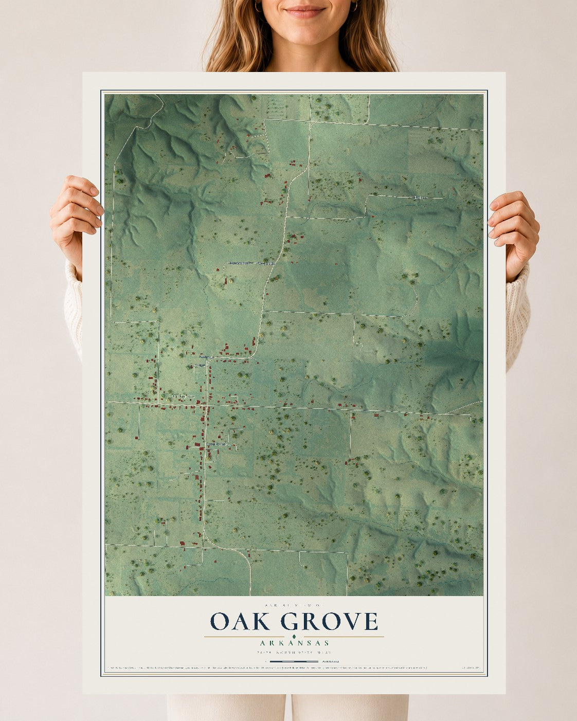 Map of Oak Grove, Arkansas, 24 x 36 inch unframed archival matte print