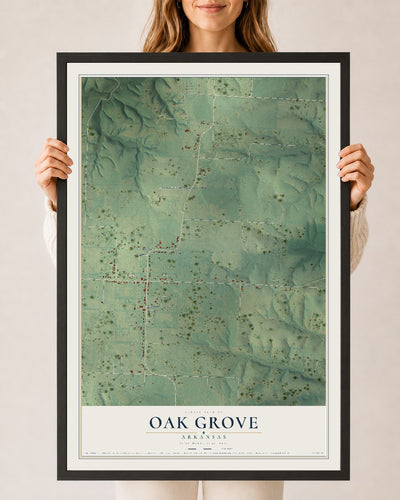 Map of Oak Grove, Arkansas, 24 x 36 inch print in a black wood frame