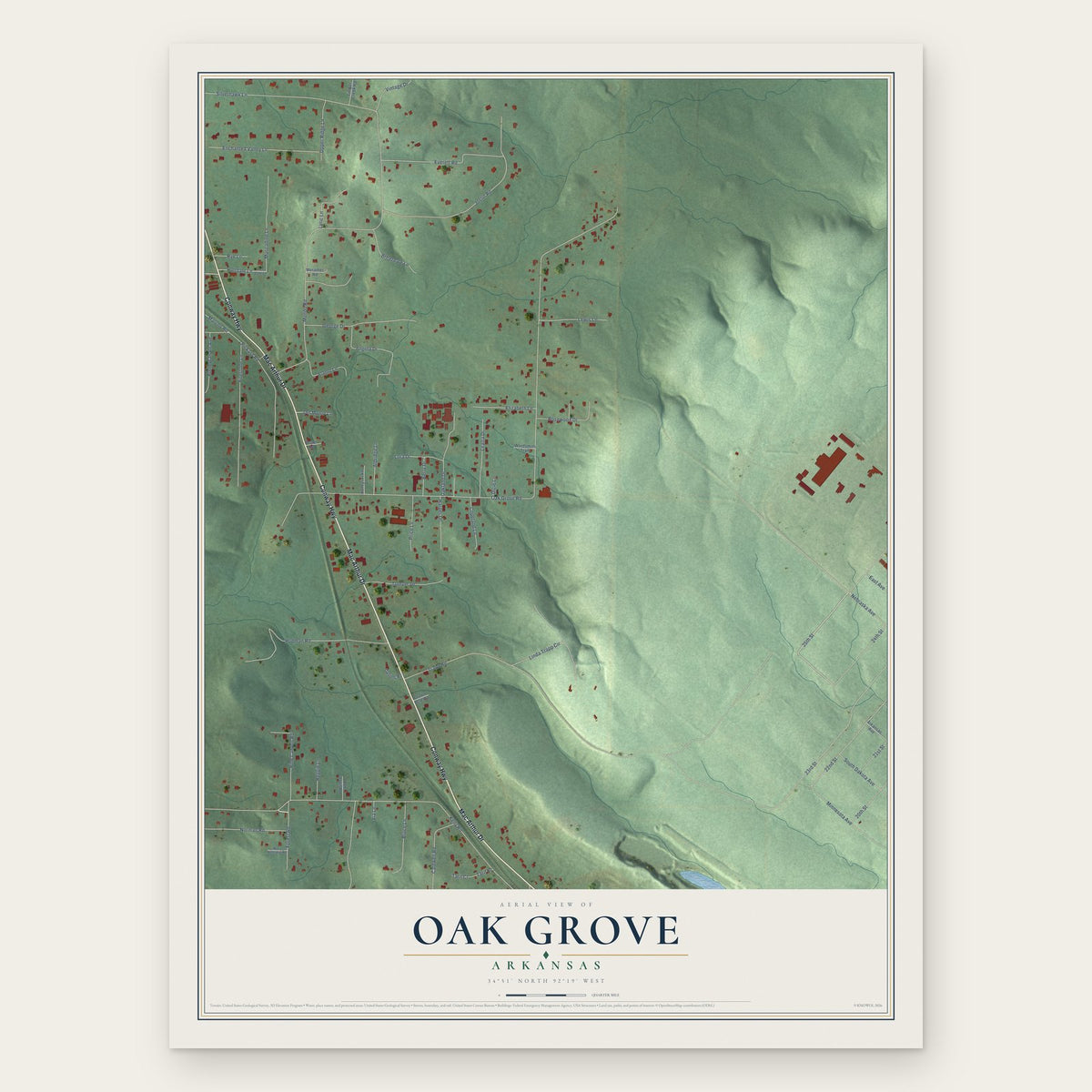 Oak Grove, Pulaski County, Arkansas map print, the full design