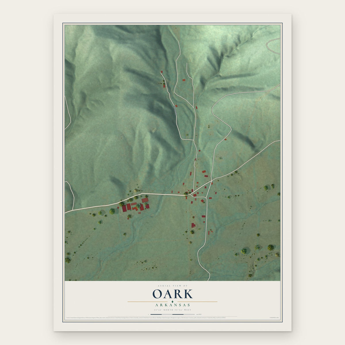 Oark, Arkansas map print, the full design