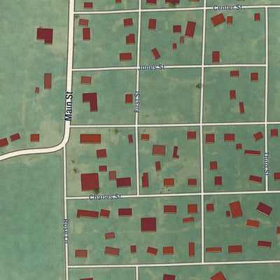 Close-up of the map of Oil Trough, Arkansas print showing street and building detail