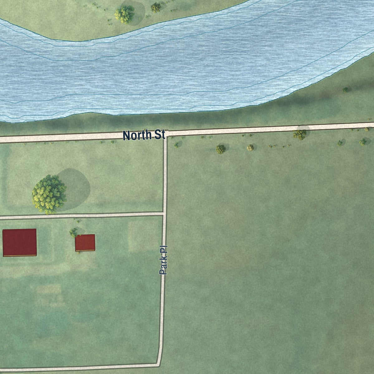 Second close-up of the map of Oil Trough, Arkansas print showing more streets and buildings