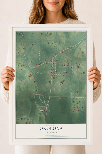 Map of Okolona, Arkansas, 18 x 24 inch print in a white wood frame