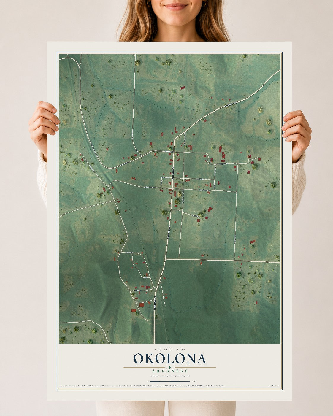 Map of Okolona, Arkansas, 24 x 36 inch unframed archival matte print