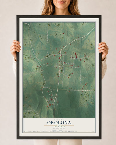 Map of Okolona, Arkansas, 24 x 36 inch print in a black wood frame