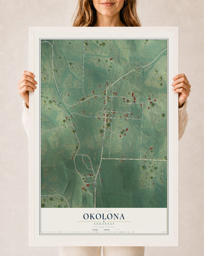 Map of Okolona, Arkansas, 24 x 36 inch print in a white wood frame