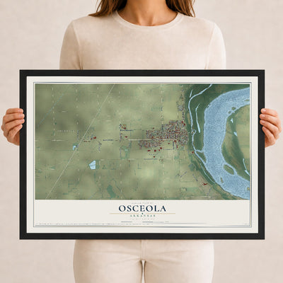 Map of Osceola, Arkansas, 12 x 18 inch print in a black wood frame
