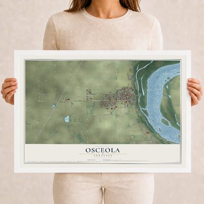 Map of Osceola, Arkansas, 12 x 18 inch print in a white wood frame