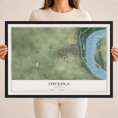 Map of Osceola, Arkansas, 18 x 24 inch print in a black wood frame