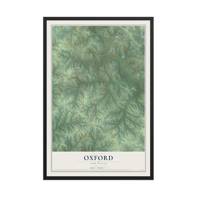Map of Oxford, Arkansas, 12 x 18 inch print in a black wood frame