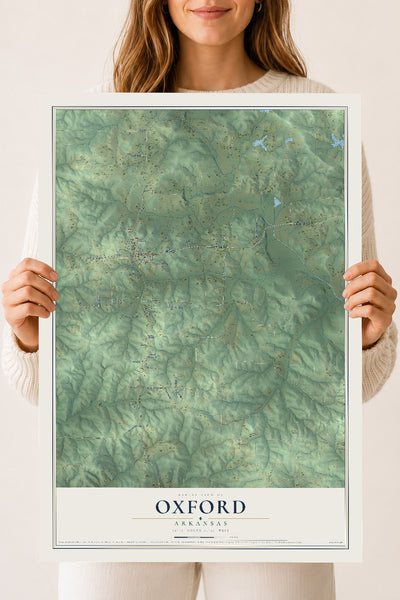 Map of Oxford, Arkansas, 18 x 24 inch unframed archival matte print