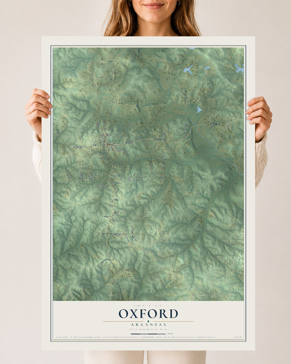 Map of Oxford, Arkansas, 24 x 36 inch unframed archival matte print