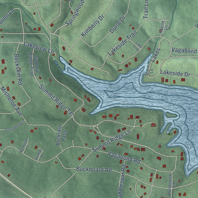 Close-up of the map of Ozark Acres, Arkansas print showing street and building detail