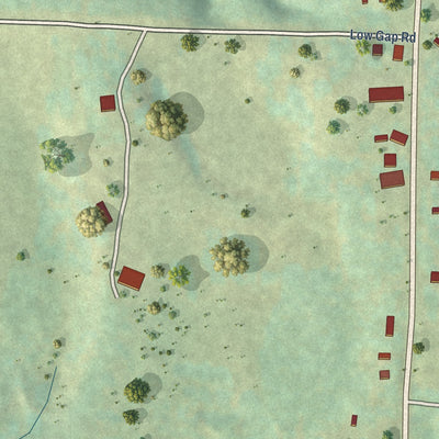 Close-up of the map of Ozone, Arkansas print showing street and building detail