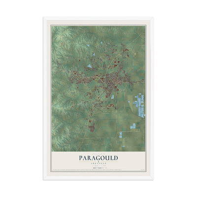 Map of Paragould, Arkansas, 12 x 18 inch print in a white wood frame