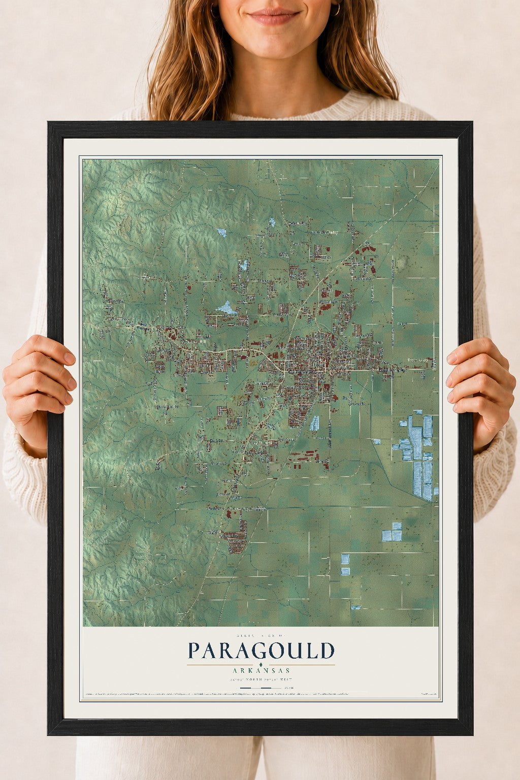 Map of Paragould, Arkansas, 18 x 24 inch print in a black wood frame
