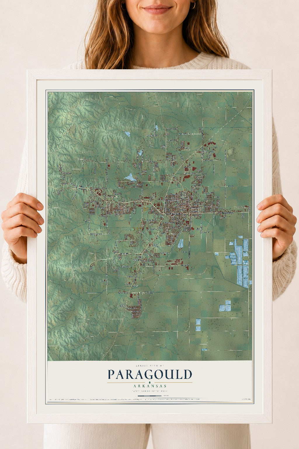Map of Paragould, Arkansas, 18 x 24 inch print in a white wood frame