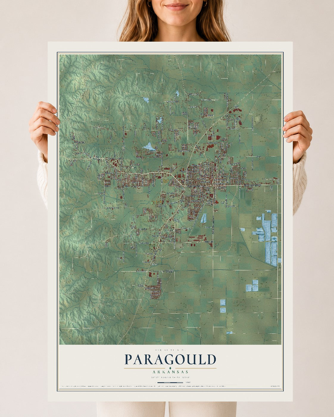 Map of Paragould, Arkansas, 24 x 36 inch unframed archival matte print