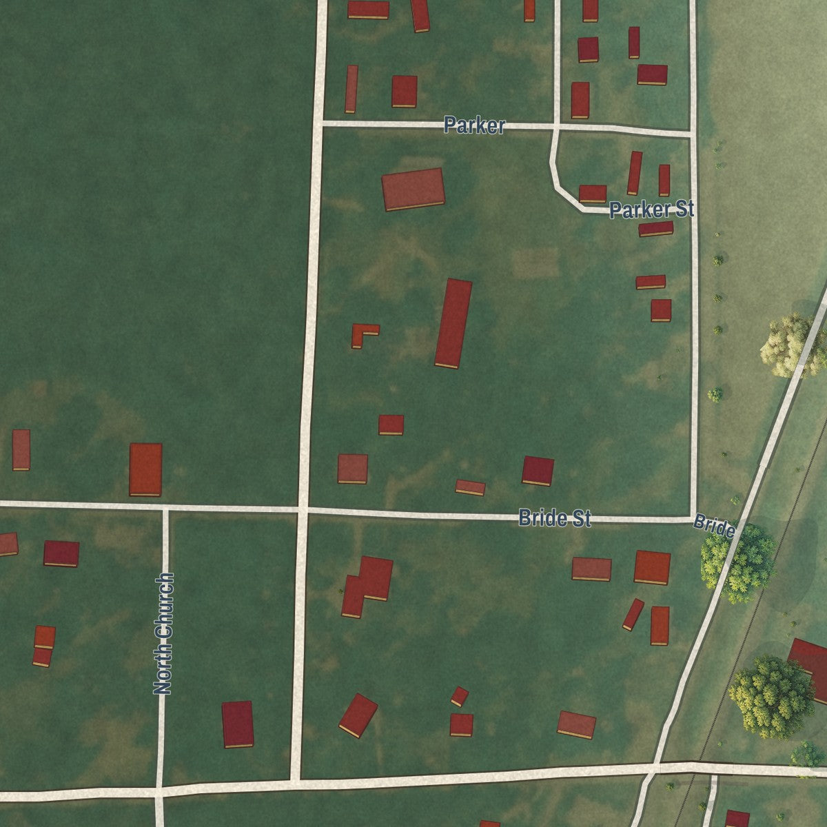 Close-up of the map of Parkdale, Arkansas print showing street and building detail