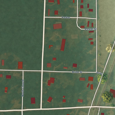 Close-up of the map of Parkdale, Arkansas print showing street and building detail