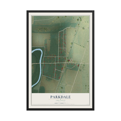 Map of Parkdale, Arkansas, 12 x 18 inch print in a black wood frame