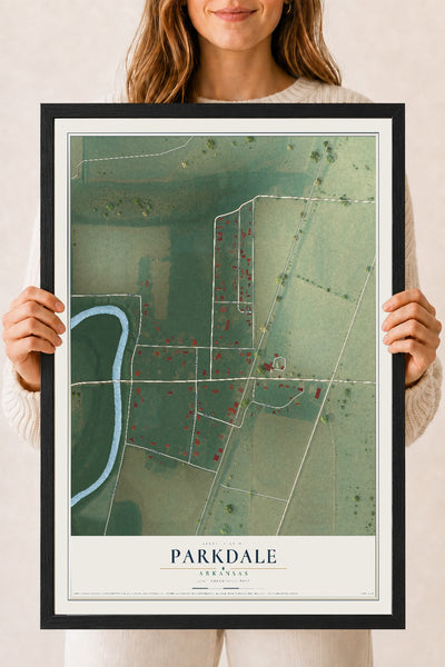 Map of Parkdale, Arkansas, 18 x 24 inch print in a black wood frame