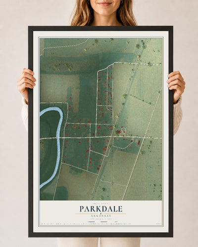 Map of Parkdale, Arkansas, 24 x 36 inch print in a black wood frame