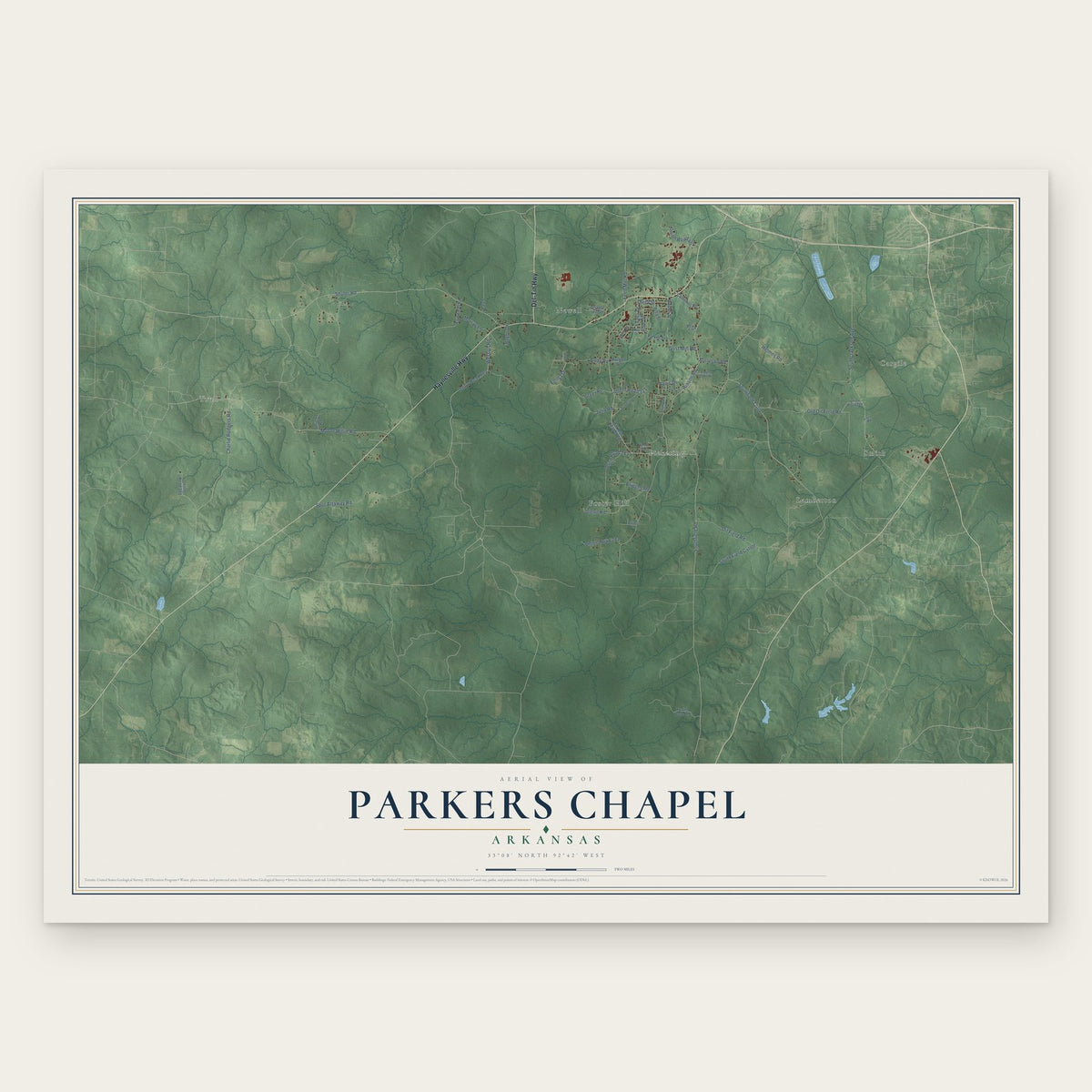 Parkers Chapel, Arkansas map print, the full design