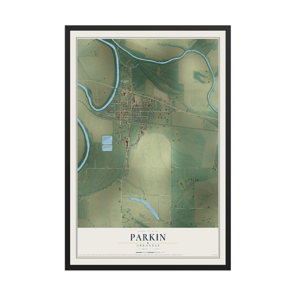 Map of Parkin, Arkansas, 12 x 18 inch print in a black wood frame