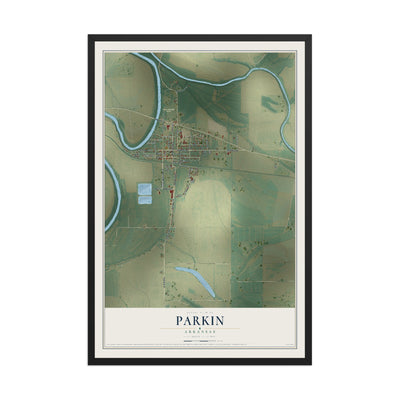 Map of Parkin, Arkansas, 12 x 18 inch print in a black wood frame