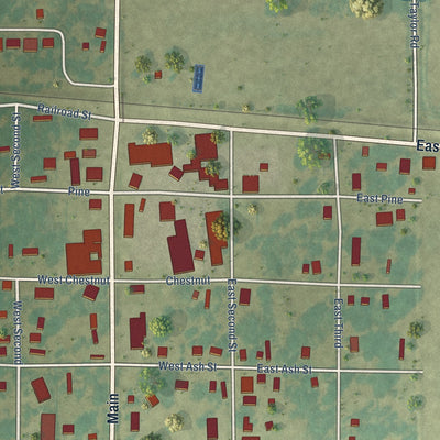 Close-up of the map of Patterson, Arkansas print showing street and building detail