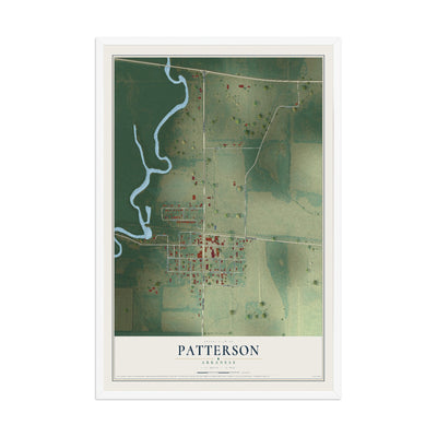 Map of Patterson, Arkansas, 12 x 18 inch print in a white wood frame