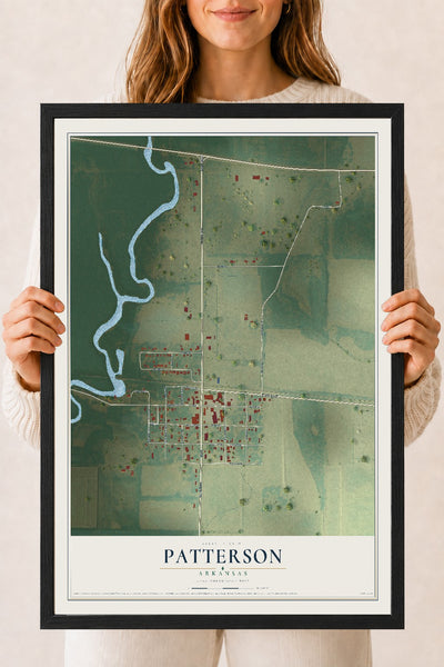Map of Patterson, Arkansas, 18 x 24 inch print in a black wood frame