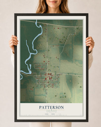 Map of Patterson, Arkansas, 24 x 36 inch print in a black wood frame