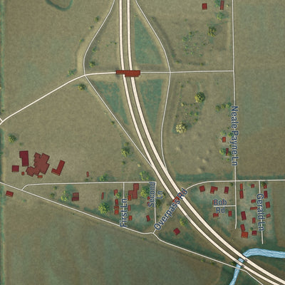 Close-up of the map of Payneway, Arkansas print showing street and building detail