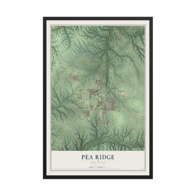 Map of Pea Ridge, Arkansas, 12 x 18 inch print in a black wood frame