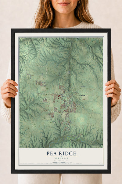Map of Pea Ridge, Arkansas, 18 x 24 inch print in a black wood frame