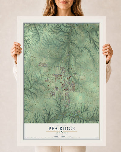 Map of Pea Ridge, Arkansas, 24 x 36 inch print in a white wood frame