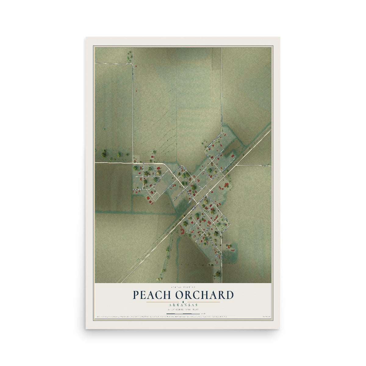 Map of Peach Orchard, Arkansas, 12 x 18 inch unframed archival matte print
