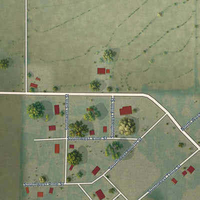 Second close-up of the map of Peach Orchard, Arkansas print showing more streets and buildings