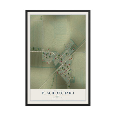 Map of Peach Orchard, Arkansas, 12 x 18 inch print in a black wood frame