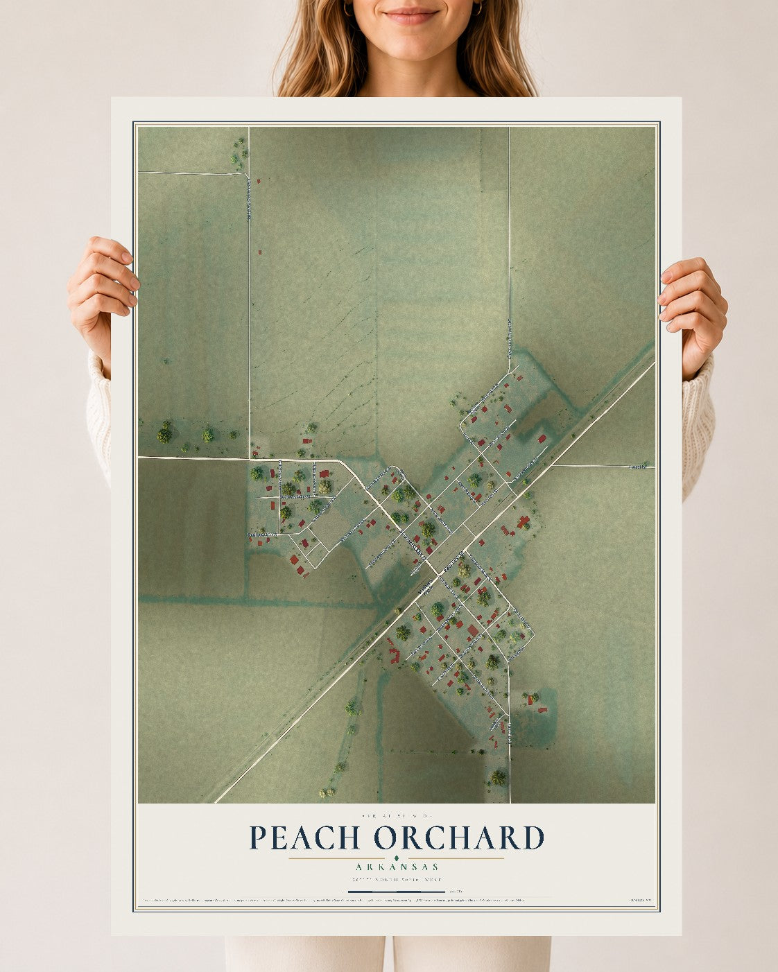 Map of Peach Orchard, Arkansas, 24 x 36 inch unframed archival matte print