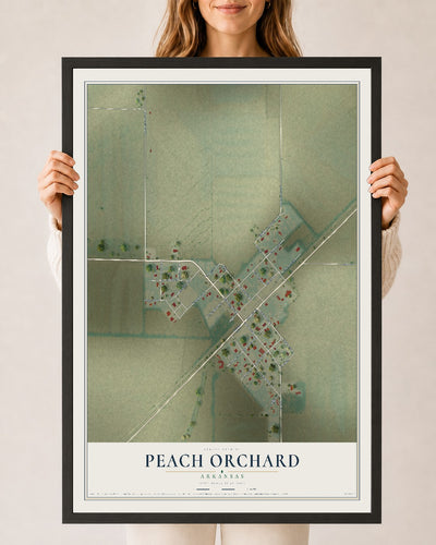 Map of Peach Orchard, Arkansas, 24 x 36 inch print in a black wood frame