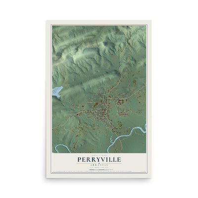 Map of Perryville, Arkansas, 12 x 18 inch unframed archival matte print