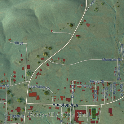 Second close-up of the map of Perryville, Arkansas print showing more streets and buildings