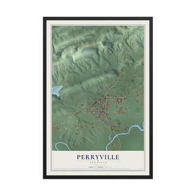 Map of Perryville, Arkansas, 12 x 18 inch print in a black wood frame