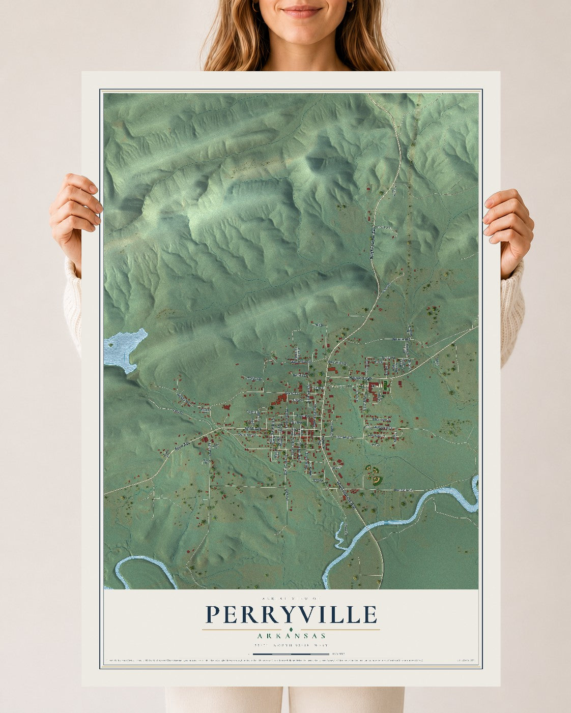 Map of Perryville, Arkansas, 24 x 36 inch unframed archival matte print