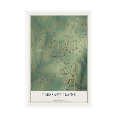 Map of Pleasant Plains, Arkansas, 12 x 18 inch print in a white wood frame