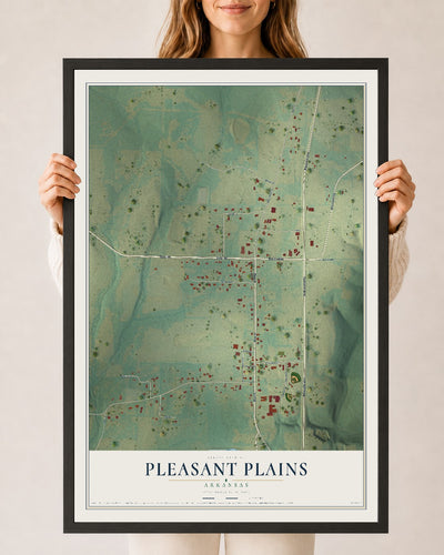 Map of Pleasant Plains, Arkansas, 24 x 36 inch print in a black wood frame